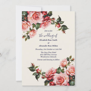 Elegant pink and red roses wedding invitation