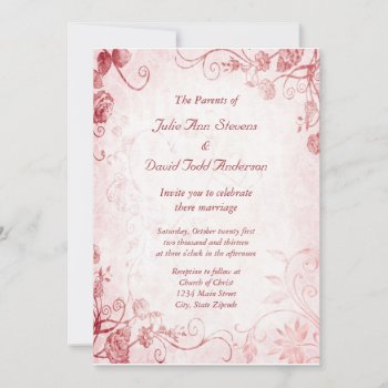 Elegant Pink And Red Vintage Wedding Invitation by Lasting__Impressions at Zazzle