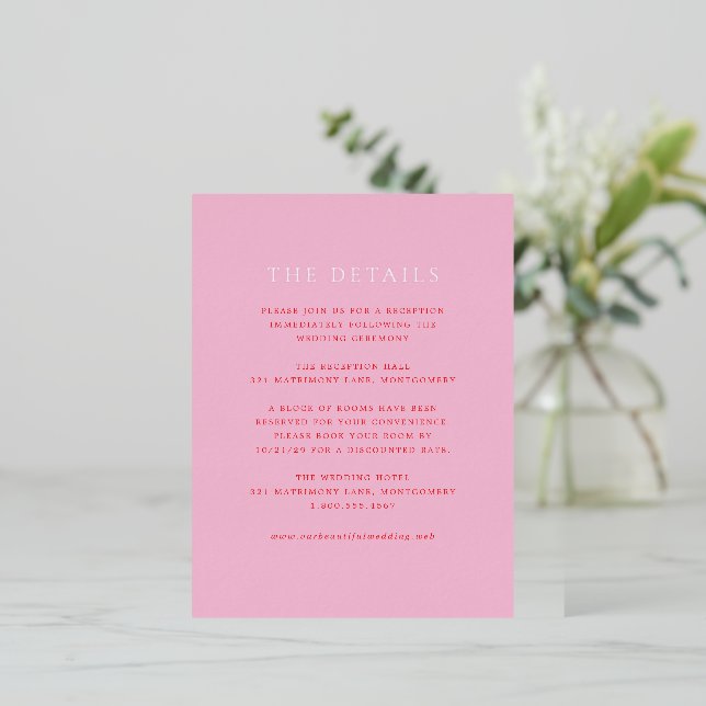 Elegant Pink and Red Wedding Foil Enclosure Card (Standing Front)