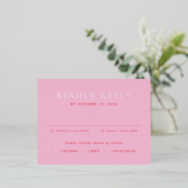 Elegant Pink and Red Wedding Foil RSVP Card (Standing Front)