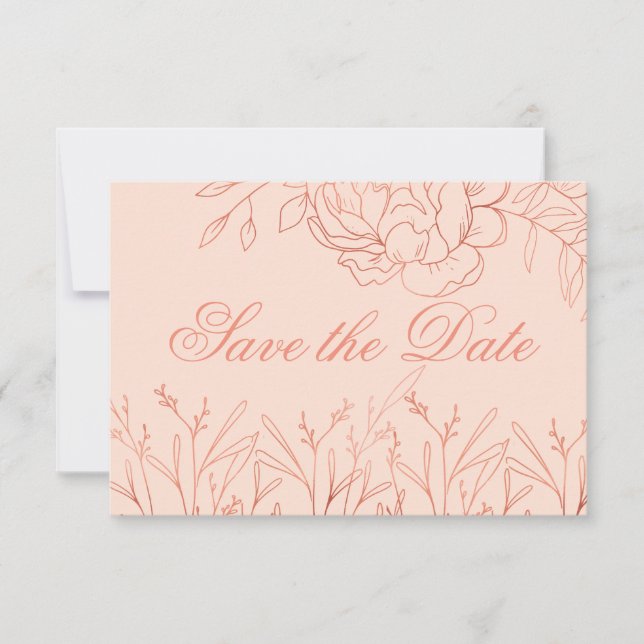Elegant Pink and Rose Gold Fine Art Floral Save The Date (Front)
