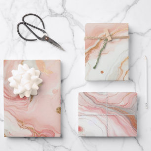 Elegant Pink and Rose Gold Foil Marble Wrapping Paper Sheets