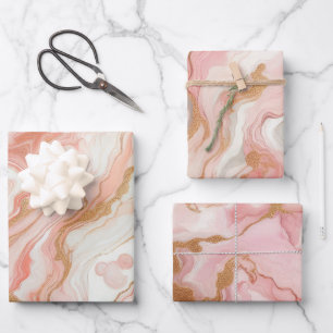Elegant Pink and Rose Gold Foil Marble Wrapping Paper Sheets