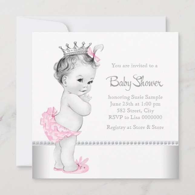 Elegant Pink and Silver Baby Shower Invitation (Front)