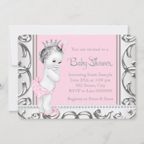 Elegant Pink and Silver Baby Shower Custom Invite