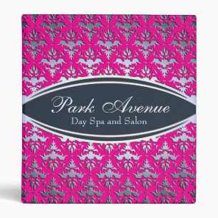 Elegant Pink and Silver Damask Beauty Salon 3 Ring Binder