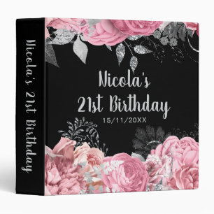 Elegant Pink and Silver Flowers Birthday Party  3 Ring Binder