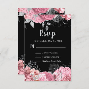 Elegant Pink and Silver Flowers Sweet Sixteen RSVP Card