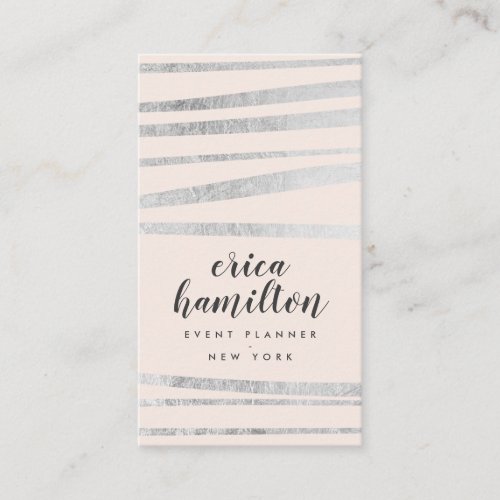 Elegant pink and silver foil striped geometric business card