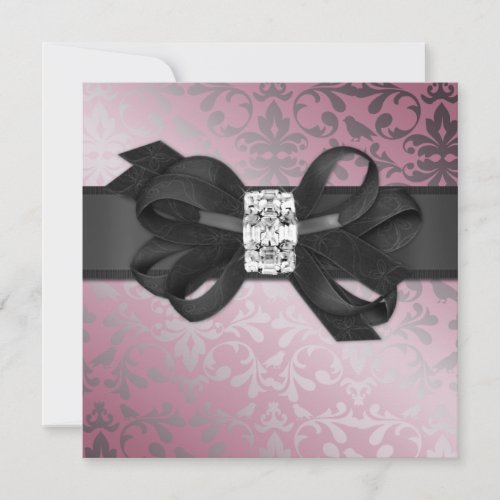 Elegant Pink and Silver Invite with Diamond Bow
