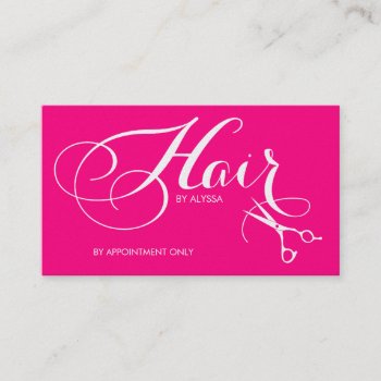 Elegant Pink And Silver Script Hair Stylist Appointment Card by eatlovepray at Zazzle