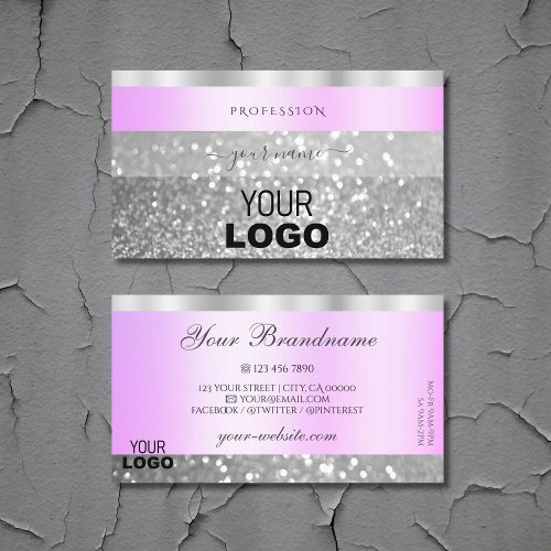 Elegant Pink and Silver Sparkling Glitter Add Logo Business Card