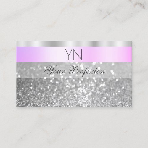 Elegant Pink and Silver Sparkling Glitter Monogram Business Card