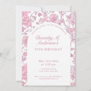 Elegant Pink and White 95th Birthday Party Invitation