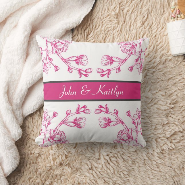 Elegant Pink and White Cherry Blossom Throw Pillow (Blanket)