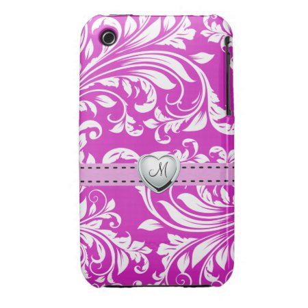 Elegant Pink And White Damask Iphone 3g Case