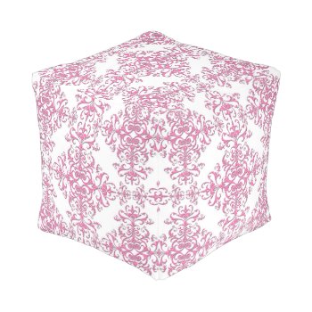 Elegant Pink And White Damask Style Pattern Pouf by MHDesignStudio at Zazzle