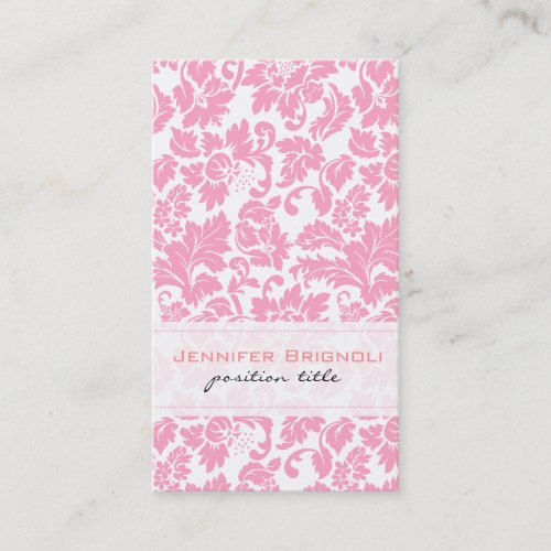 Elegant Pink And White Floral Damasks Pattern Business Card