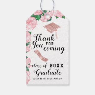 Elegant Pink and White Floral Graduation Thank You Gift Tags