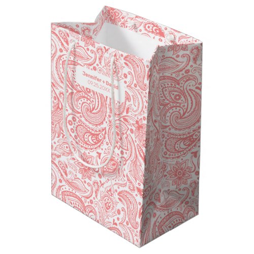 Elegant pink and white floral paisley pattern medium gift bag
