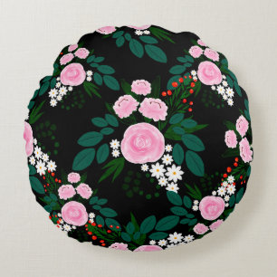 Elegant Pink and white Floral watercolor Paint Round Pillow