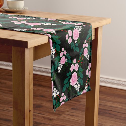 Elegant Pink and white Floral watercolor Paint Short Table Runner