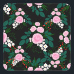 Elegant Pink and white Floral watercolor Paint Square Sticker<br><div class="desc">A cute and stylish, romantic watercolor floral hand paint, featuring a collection of baby pink and hot pink peony flowers, blush, white cute floral blooms, red berries, eucalyptus foliage and green leaves bouquet floral, repeat pattern, over a watercolor stains and splatters black and gray background. This Hand Drawn, girly winter...</div>