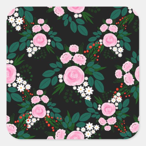 Elegant Pink and white Floral watercolor Paint Square Sticker
