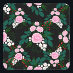 Elegant Pink and white Floral watercolor Paint Square Sticker<br><div class="desc">A cute and stylish, romantic watercolor floral hand paint, featuring a collection of baby pink and hot pink peony flowers, blush, white cute floral blooms, red berries, eucalyptus foliage and green leaves bouquet floral, repeat pattern, over a watercolor stains and splatters black and gray background. This Hand Drawn, girly winter...</div>