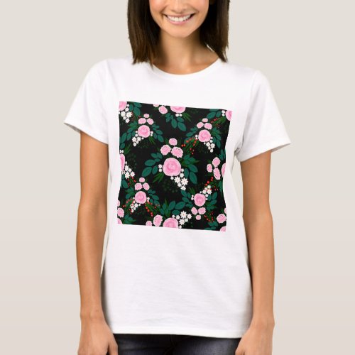 Elegant Pink and white Floral watercolor Paint T_Shirt
