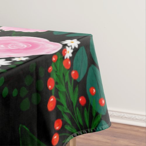Elegant Pink and white Floral watercolor Paint Tablecloth