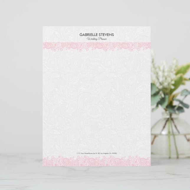 Elegant pink And White FlorPaisley Lace Letterhead (Standing Front)