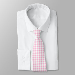 Elegant Pink and White Gingham Pattern Neck Tie