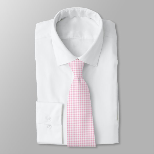 Elegant Pink and White Gingham Pattern  Neck Tie (Tied)