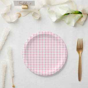 Elegant Pink and White Gingham Pattern Paper Plates