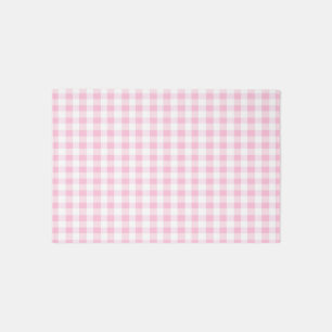 Elegant Pink and White Gingham Pattern Rug