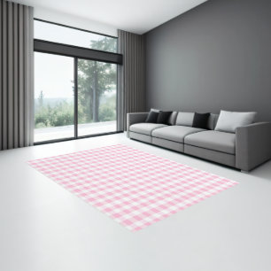 Elegant Pink and White Gingham Pattern Rug