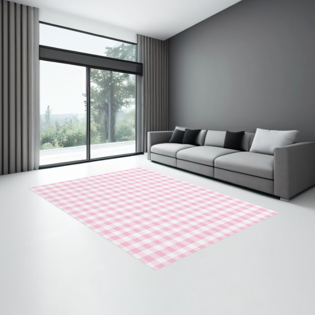 Elegant Pink and White Gingham Pattern Rug (Insitu (Indoor 3))