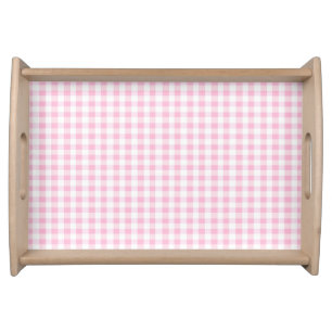 Elegant Pink and White Gingham Pattern  Serving Tray