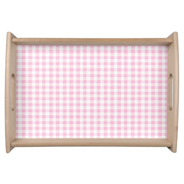 Elegant Pink and White Gingham Pattern  Serving Tray (Front)