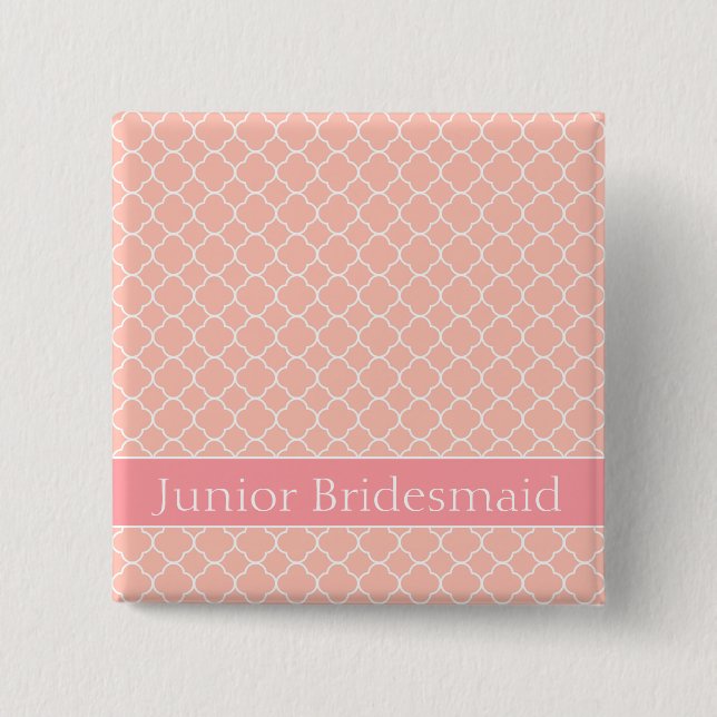 Elegant Pink and White Junior Bridesmaid Button (Front)