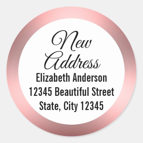 Elegant Pink and White New Address Classic Round Sticker