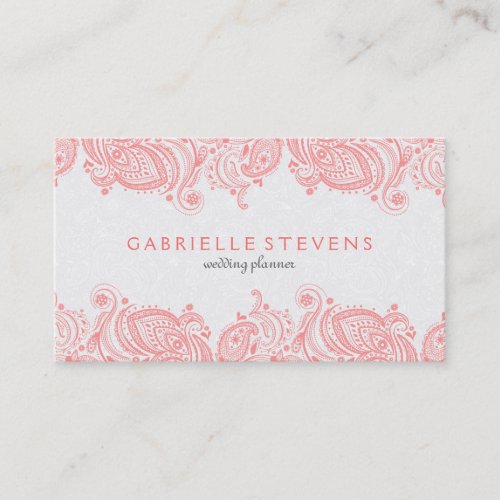 Elegant Pink And White Paisley Lace Business Card