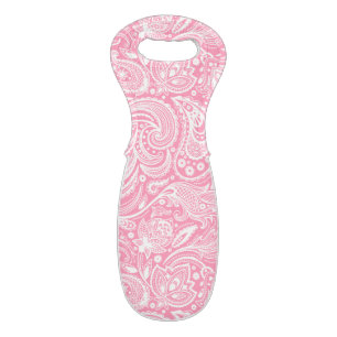 Elegant Pink And White Paisley Pattern Wine Bag