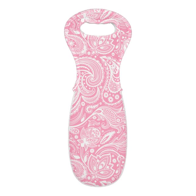 Elegant Pink And White Paisley Pattern Wine Bag (Front Flat)