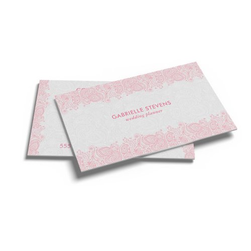 Elegant Pink And White Paisley Wedding Planner Business Card