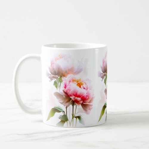 Elegant Pink And White Peonies flowers Coffee Mug