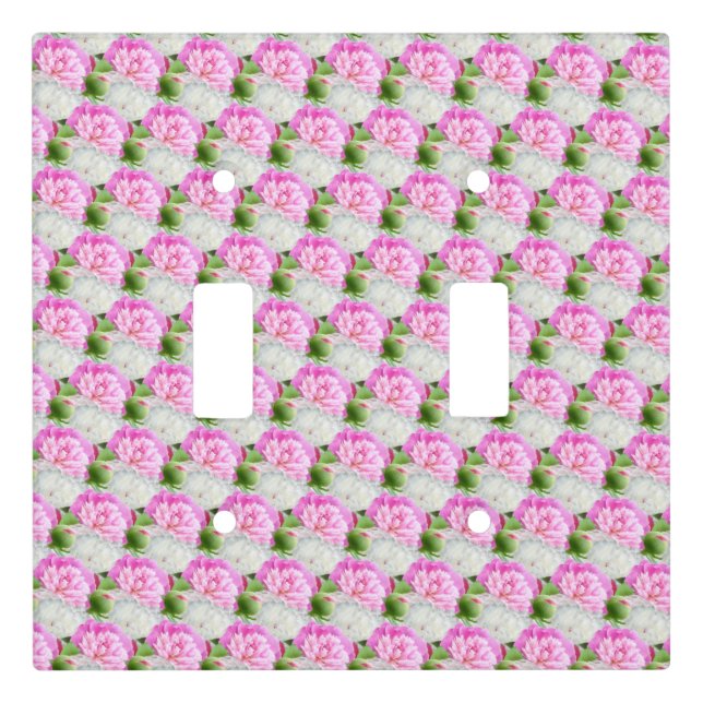 Elegant pink and white peony flower pattern light switch cover (Front)