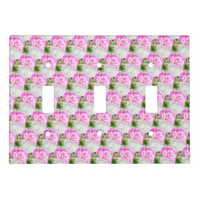 Elegant pink and white peony flower pattern light switch cover (Front)