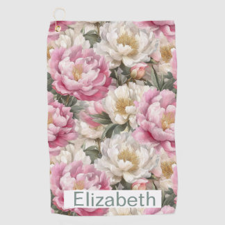 Elegant Pink and White Peony Personalized Golf Towel